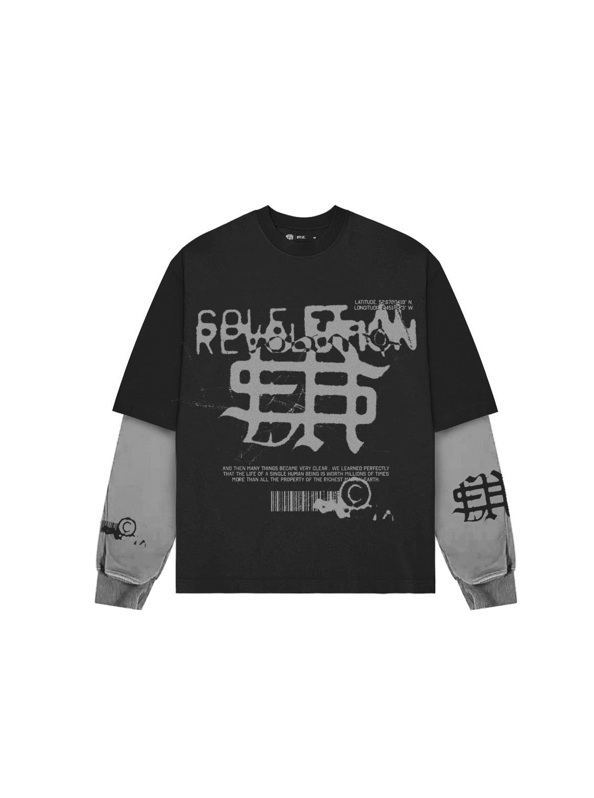Sole et. Al Revølutiøn Camiseta Manga Larga Doble Capa : Negro / Gris Lavado